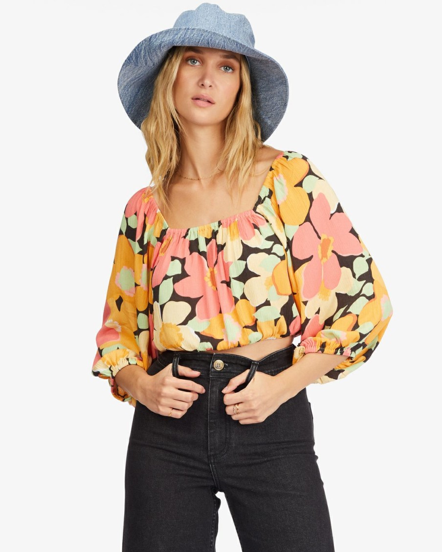 * Tops | Classical Sun City 2 Puff Sleeve Crop Top Multi