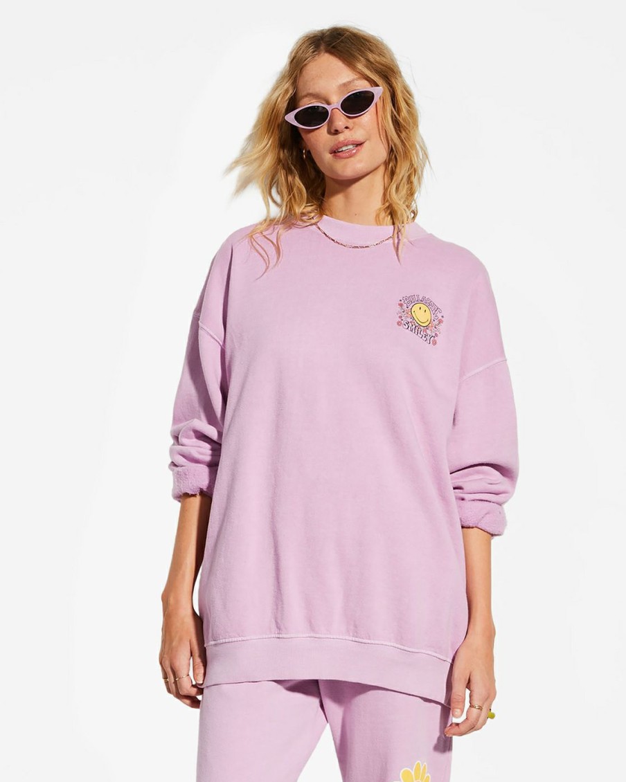 * Hoodies & Fleece | Quality Guarantee Billabong X Smiley Ridin Happy Sweatshirt Ladylavender