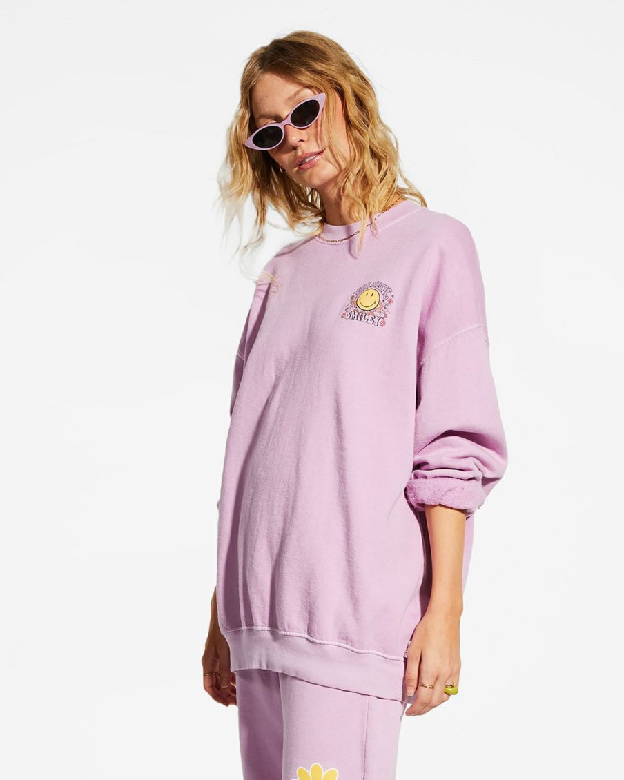 * Hoodies & Fleece | Quality Guarantee Billabong X Smiley Ridin Happy Sweatshirt Ladylavender