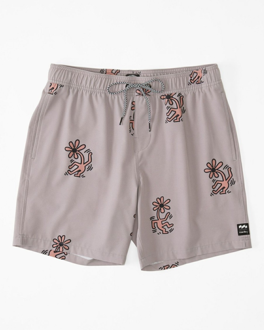 * Boardshorts | Excellent Quality Keith Haring Flower Dance Layback 17 Boardshorts Greyviolet