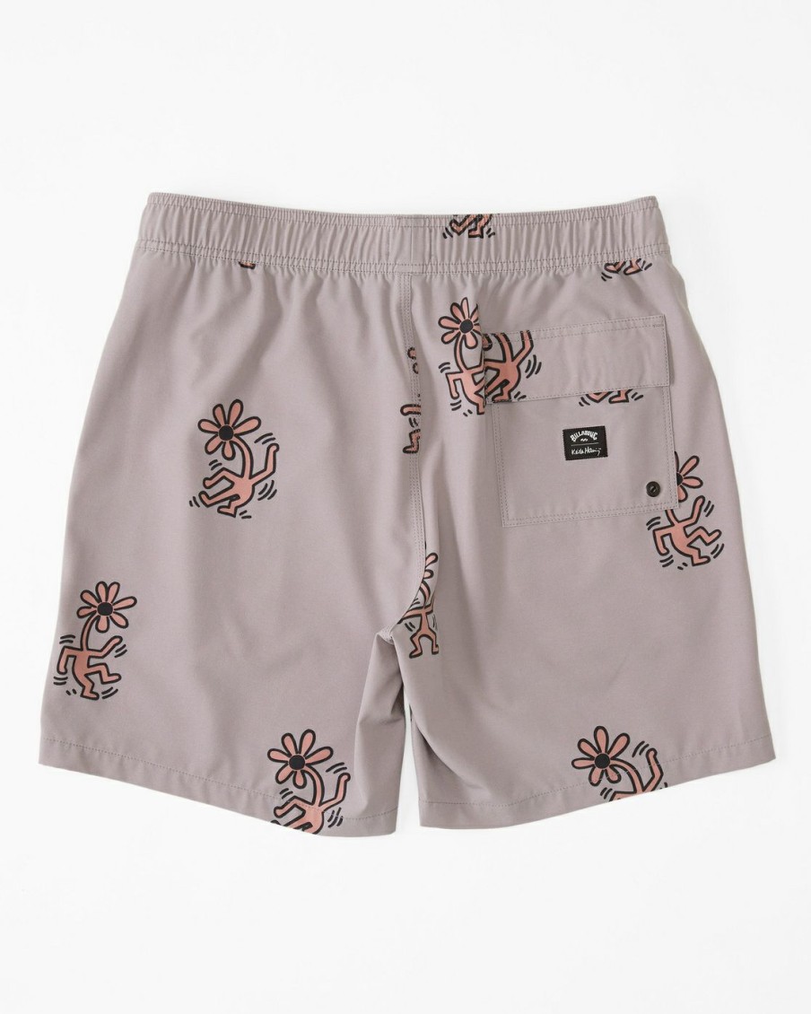 * Boardshorts | Excellent Quality Keith Haring Flower Dance Layback 17 Boardshorts Greyviolet